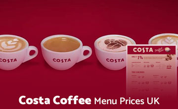 Costa Coffee UK Menu Price