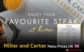 Miller and Carter UK Menu Price