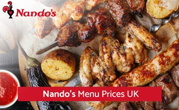 Nando's Menu Prices in UK March 2025