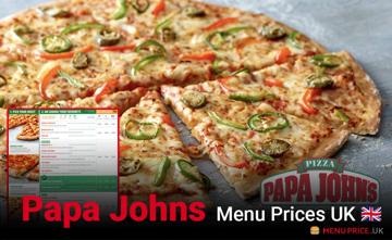 Papa Johns UK Menu Price